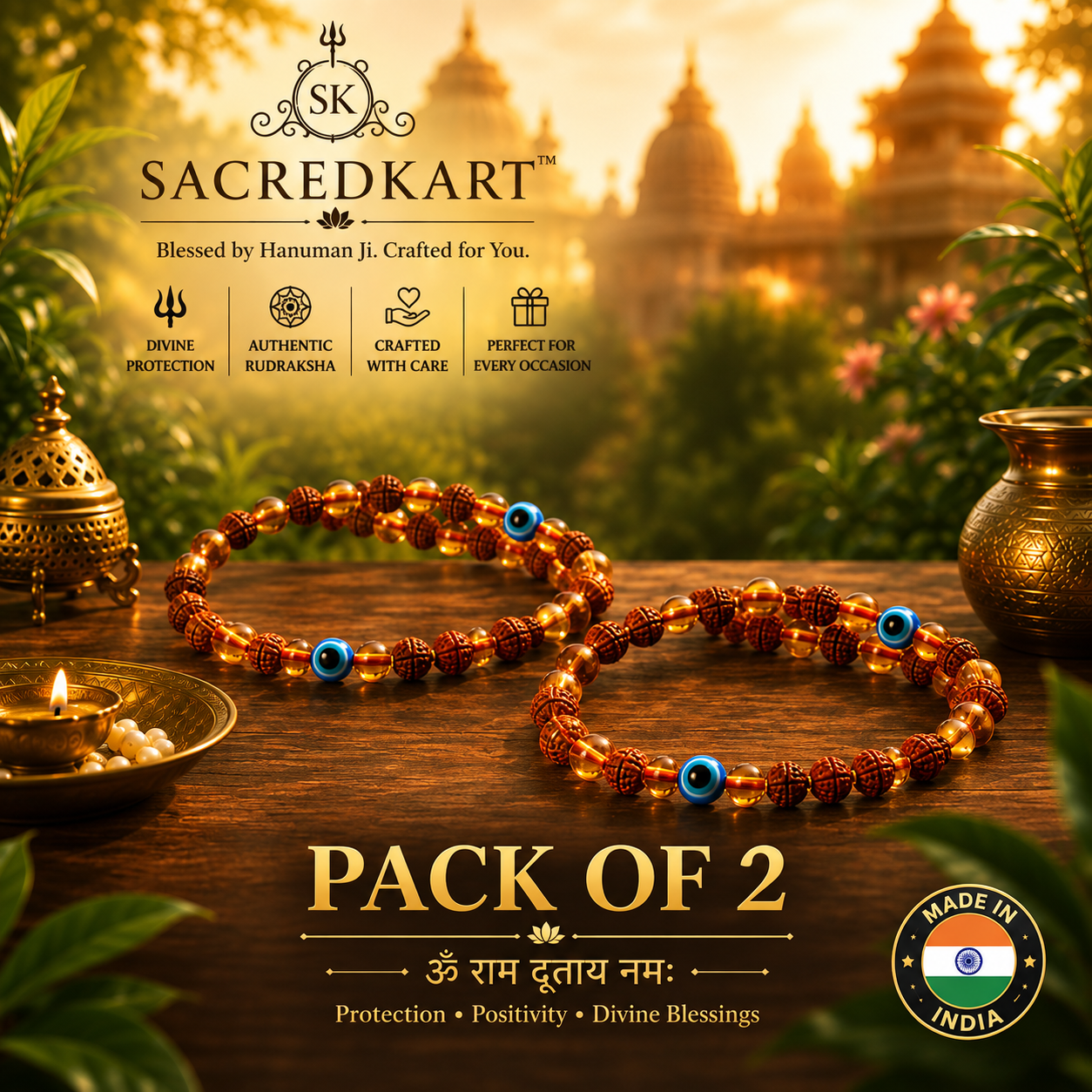SacredKart Energized Evil Eye Rudraksha Bracelet