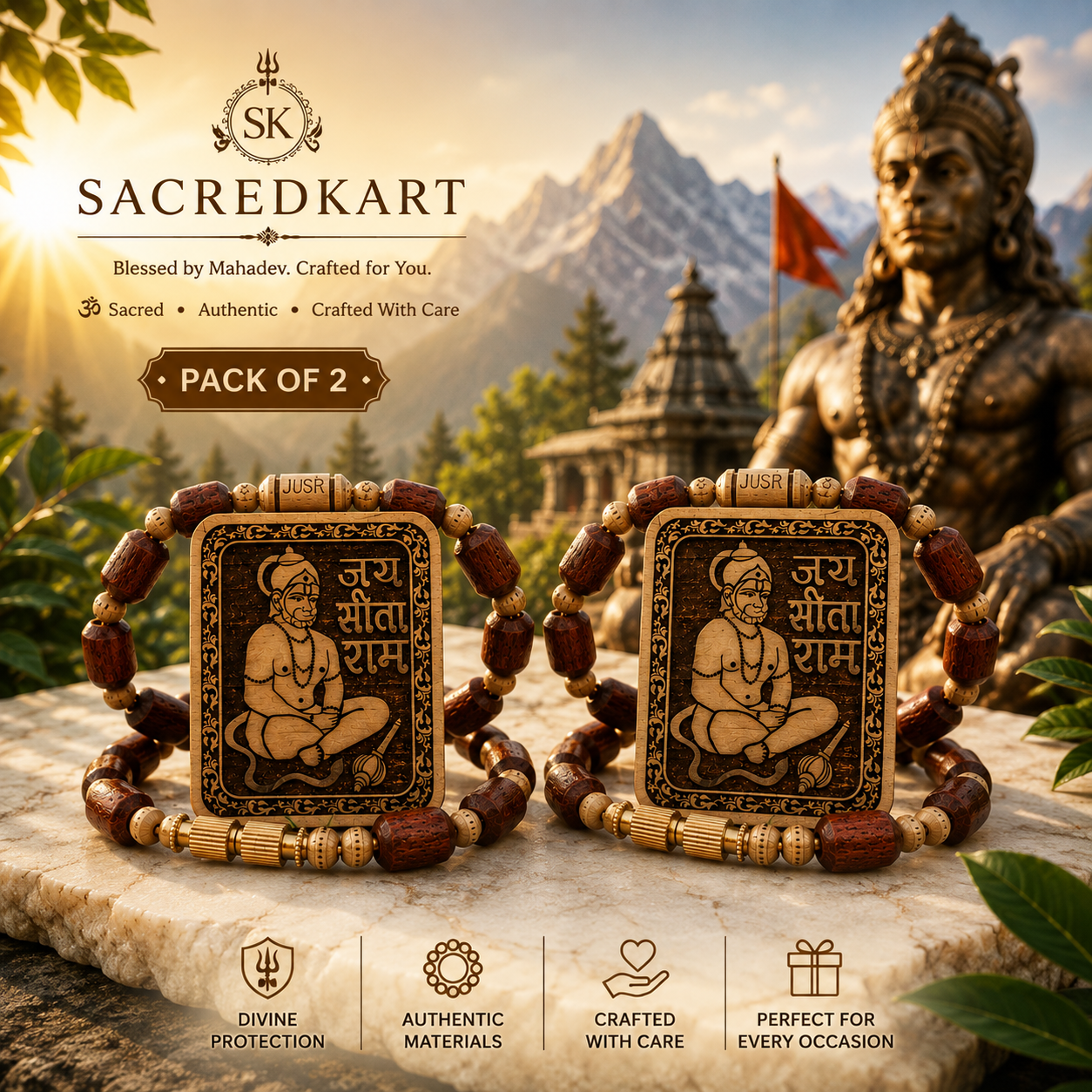 SacredKart TulsiRaksha Hanuman Ji Locket ( Pack Of 2 )