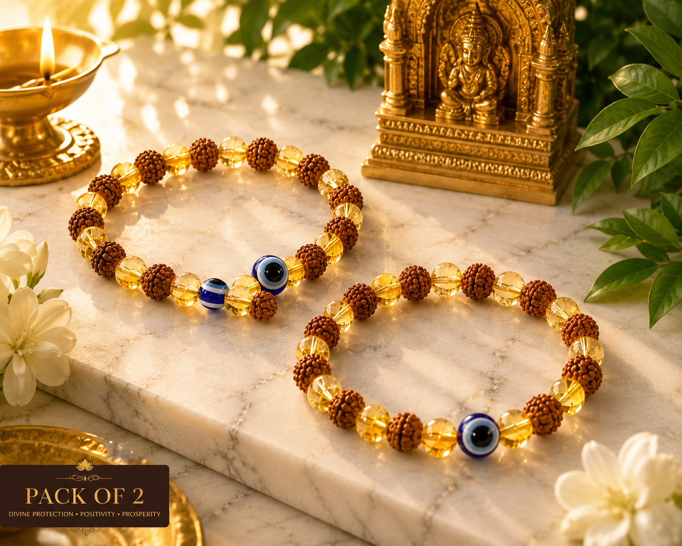 SacredKart™ Shubh Shakti ✨🔱 | Rudraksha Citrine Bracelet Duo