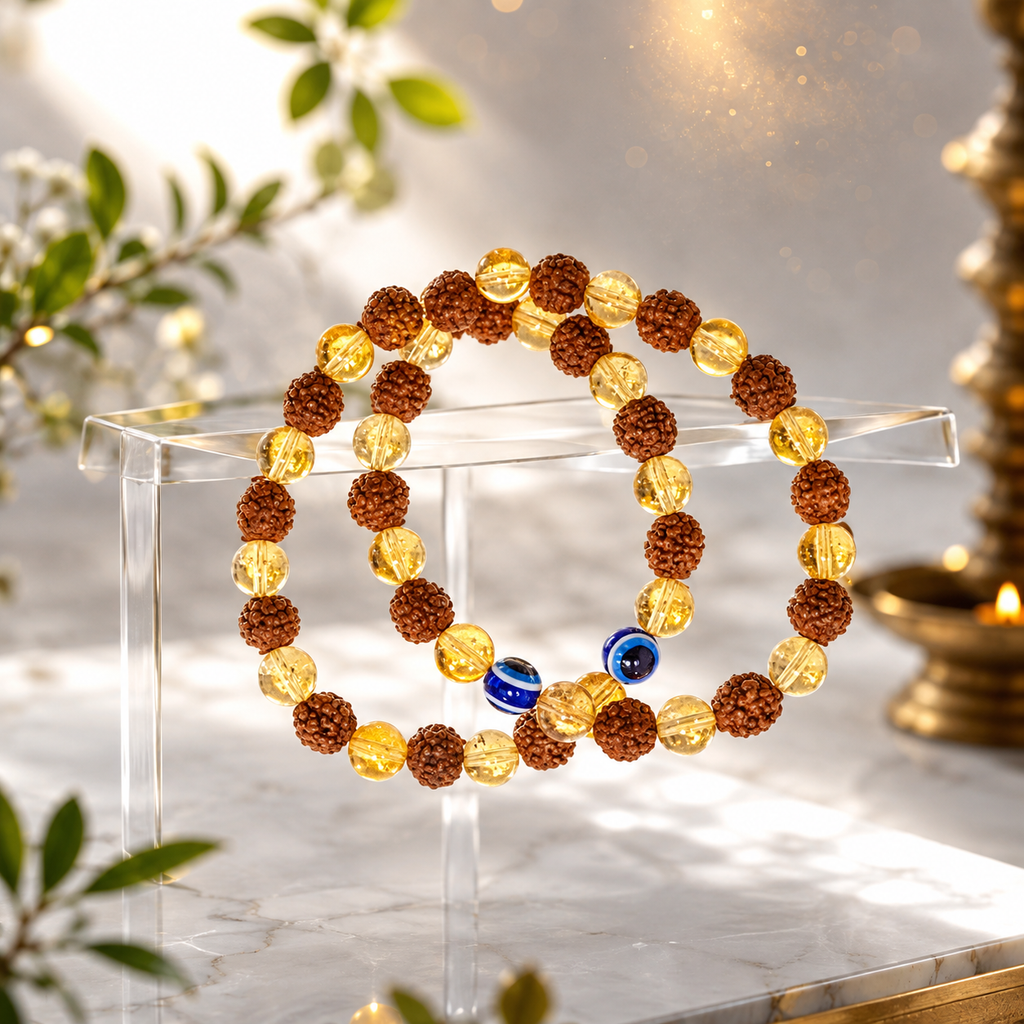SacredKart™ Shubh Shakti ✨🔱 | Rudraksha Citrine Bracelet Duo