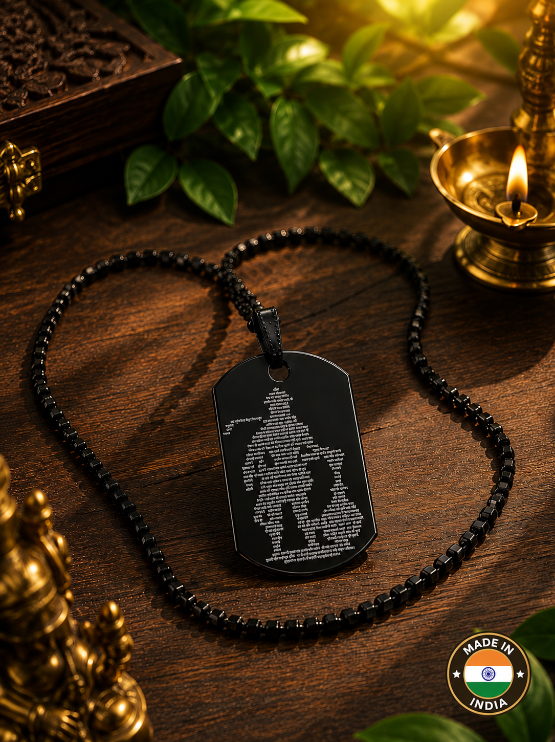 SacredKart Hanuman Chalisa Artfully Engraved Locket Necklace